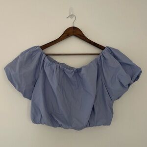 Banana Republic Puff Sleeve Whimsical Solid Blue Crop Top NWT